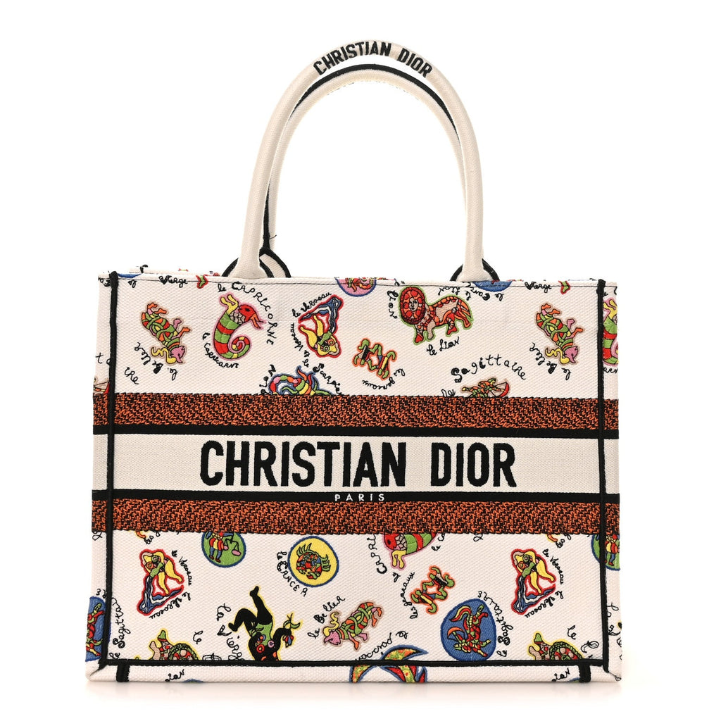 Canvas Embroidered Dragon Zodiac Medium Book Tote White Multicolor £¨ Direct shipment via from wholesalehk.shop
