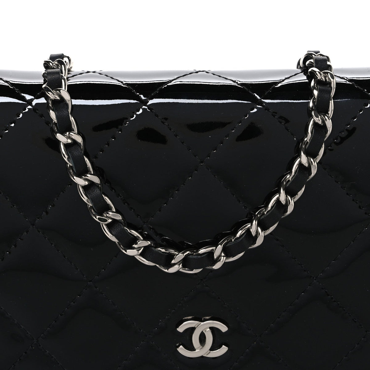 Patent Quilted Wallet On Chain WOC Black wholesalehk.shop