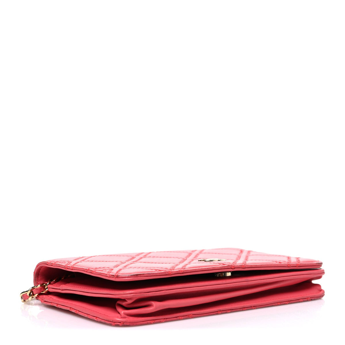 Lambskin Quilted Double Stitch Tassel Wallet On Chain WOC Pink wholesalehk.shop