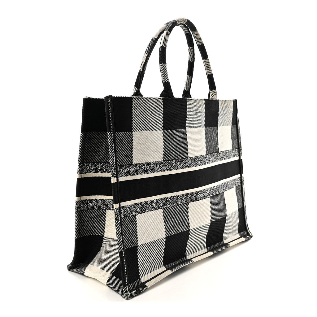 Canvas Embroidered Large Checkered Book Tote Black White £¨ Direct shipment via from wholesalehk.shop