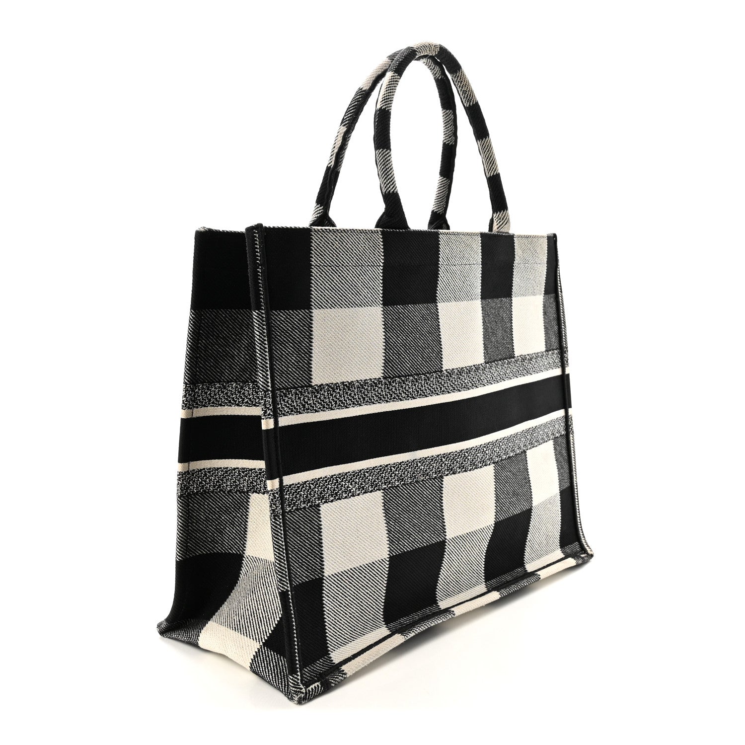 Canvas Embroidered Large Checkered Book Tote Black White £¨ Direct shipment via from wholesalehk.shop
