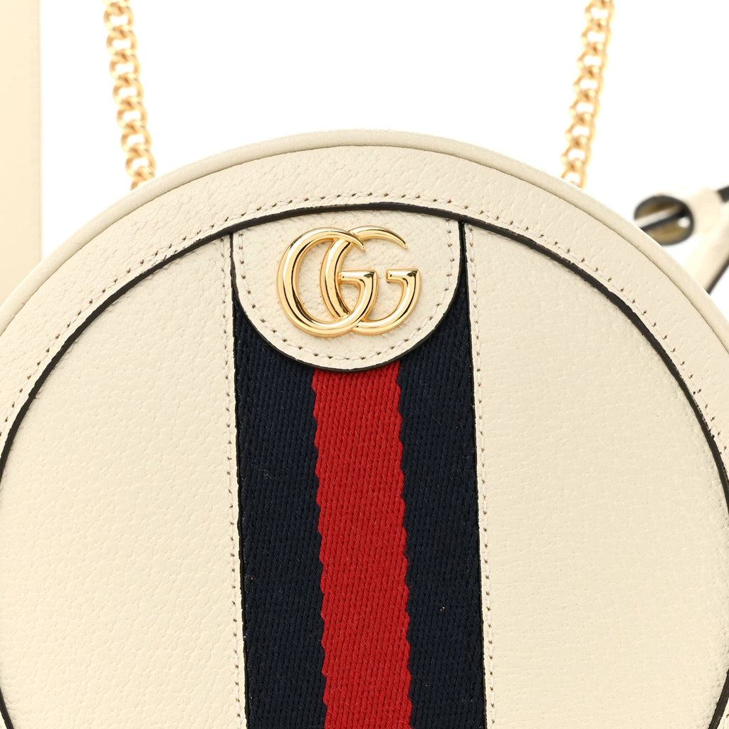 Textured Calfskin Web Mini Ophidia Round Backpack Mystic White wholesalehk.shop