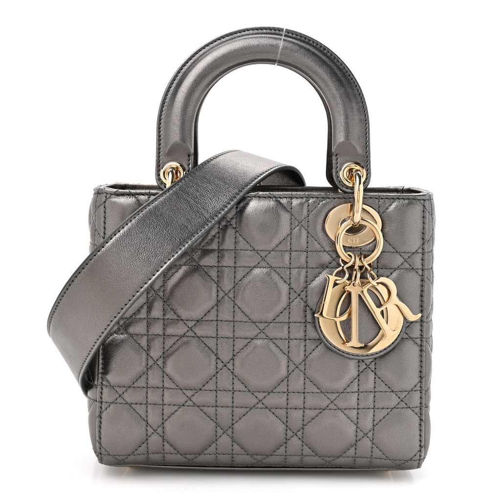 Metallic Lambskin Cannage Small My ABCDior Lady Dior Dark Silver wholesalehk.shop