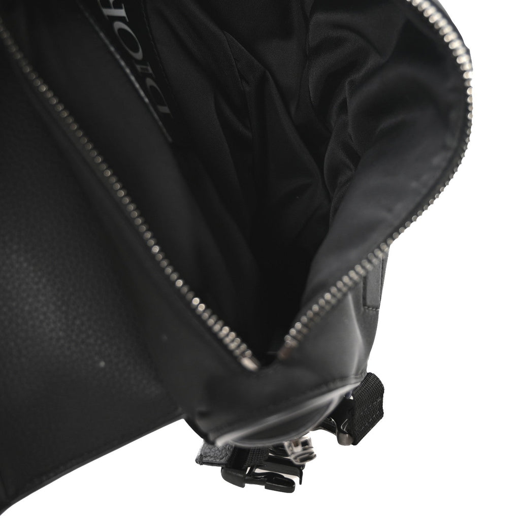 X Sacai Grained Calfskin Technical Fabric Mens Saddle Bag Black wholesalehk.shop