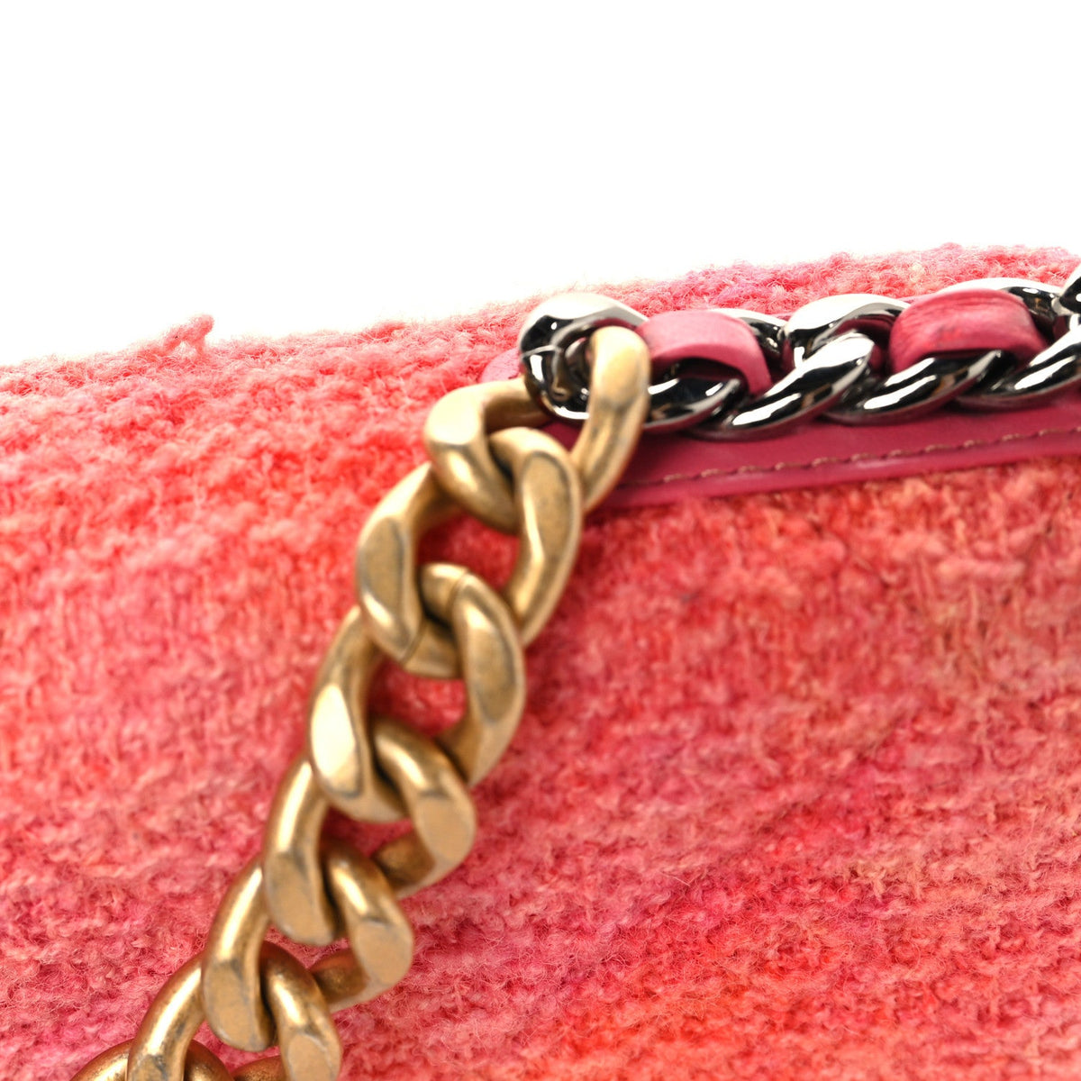 Wool Tweed Lambskin Quilted Chanel 19 Wallet On Chain WOC Coral Pink wholesalehk.shop