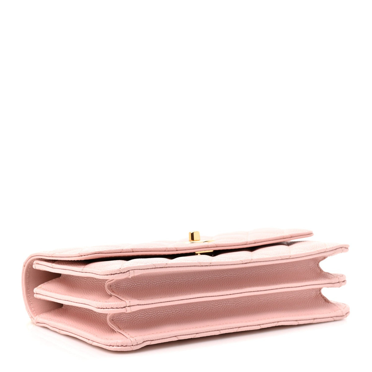 Shiny Caviar Quilted Flap Charm Wallet On Chain WOC Light Pink wholesalehk.shop
