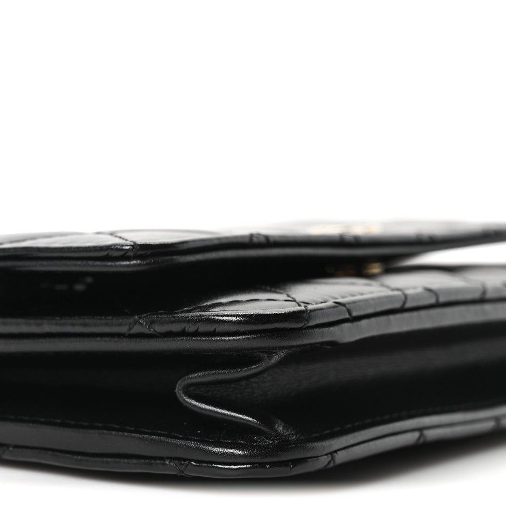 Calfskin Quilted Maxi Pearl Wallet On Chain WOC Black wholesalehk.shop