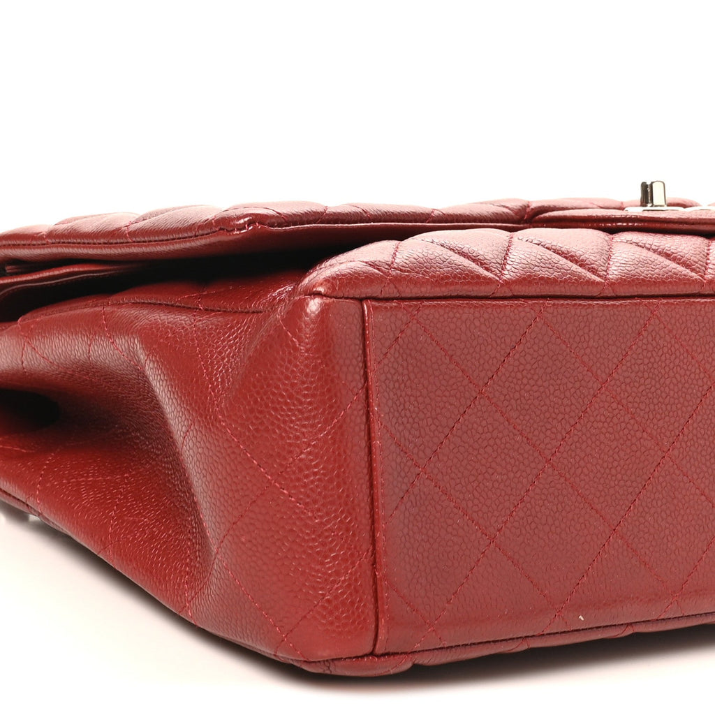 Caviar Quilted Maxi Double Flap Dark Red wholesalehk.shop