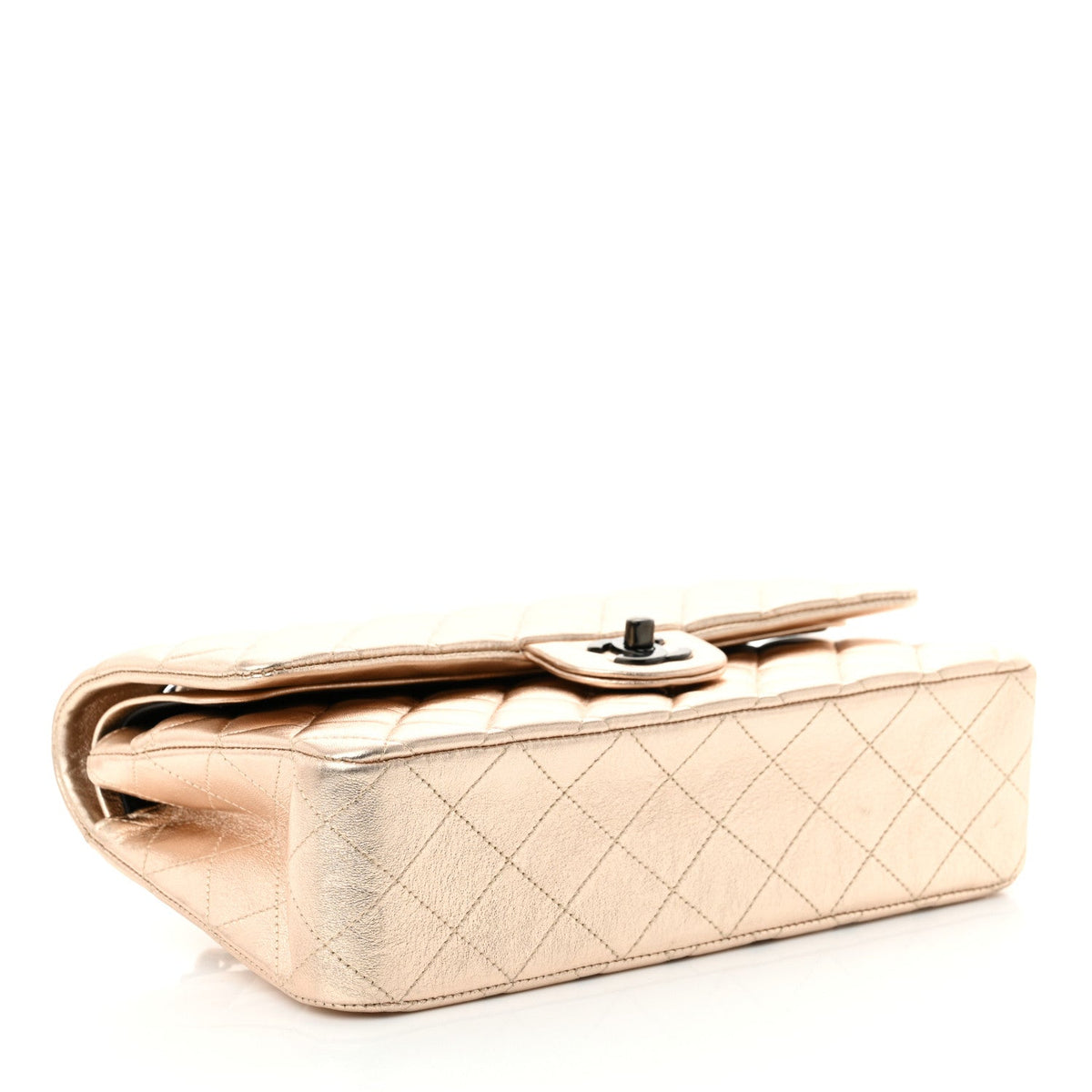 Metallic Lambskin Quilted Medium Double Flap Gold Black wholesalehk.shop