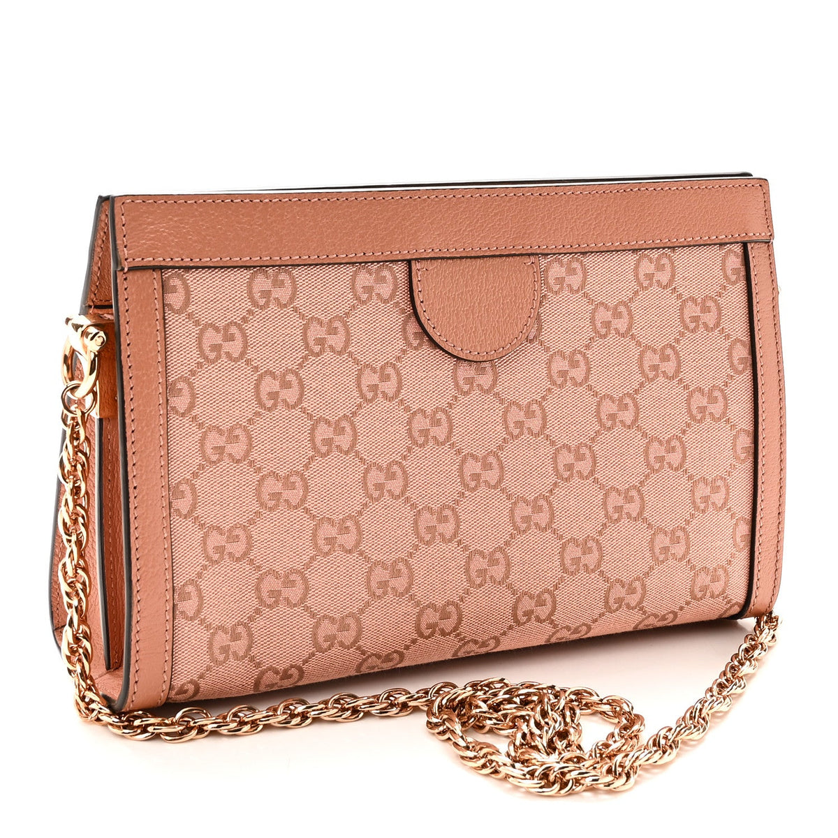 Monogram Textured Dollar Calfskin Small Ophidia Chain Shoulder Bag Cloche Rose Pink wholesalehk.shop
