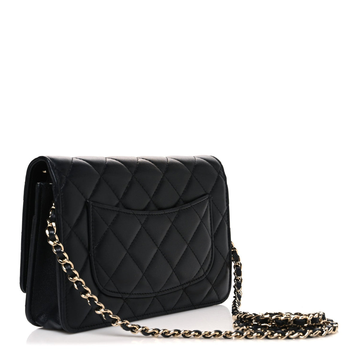 Lambskin Quilted Pearl CC Wallet on Chain WOC Black wholesalehk.shop