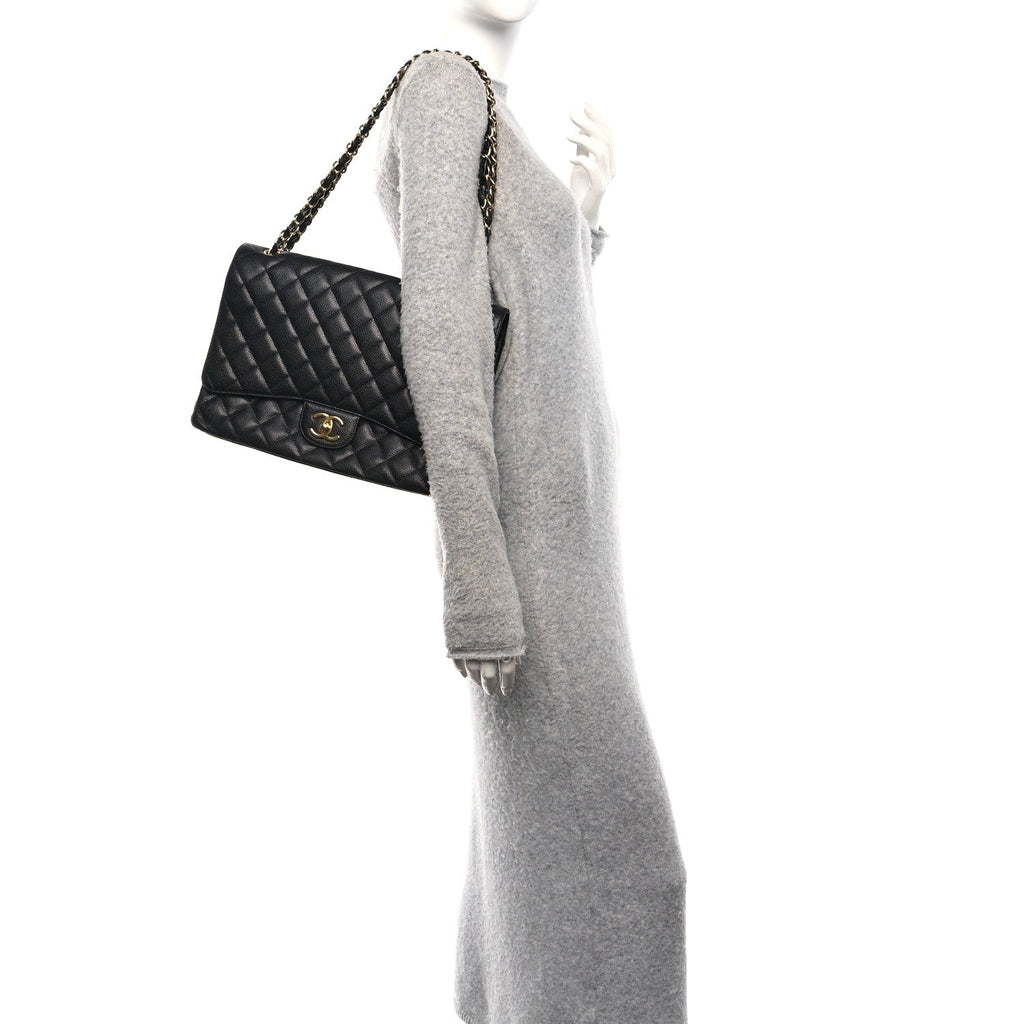 Caviar Quilted Maxi Double Flap Black wholesalehk.shop