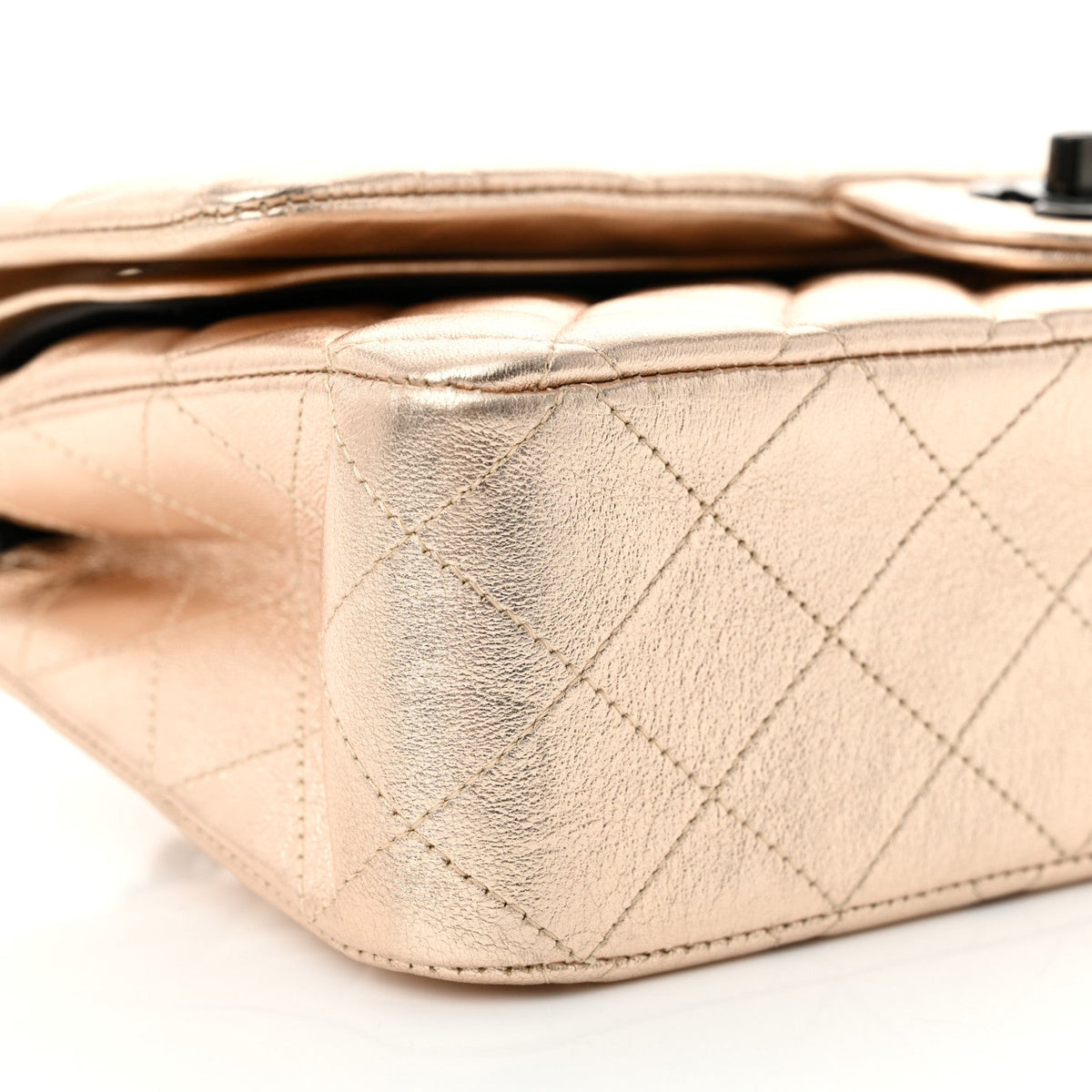 Metallic Lambskin Quilted Medium Double Flap Gold Black wholesalehk.shop