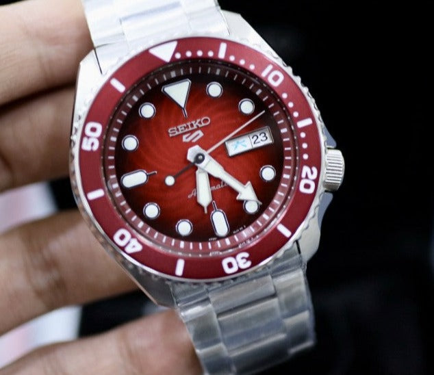 Seiko 5 Sports Mechanical Limited Edition Red Dial Silver Steel Strap Watch For Men - SRPK63K1 wholesalehk.shop