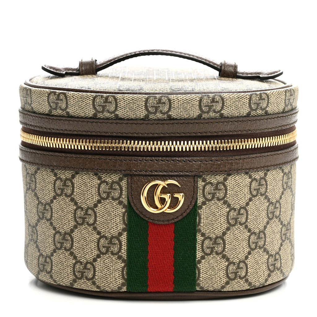 GG Supreme Monogram Textured Calfskin Web Ophidia Vanity Cosmetic Case Beige Ebony New Acero wholesalehk.shop