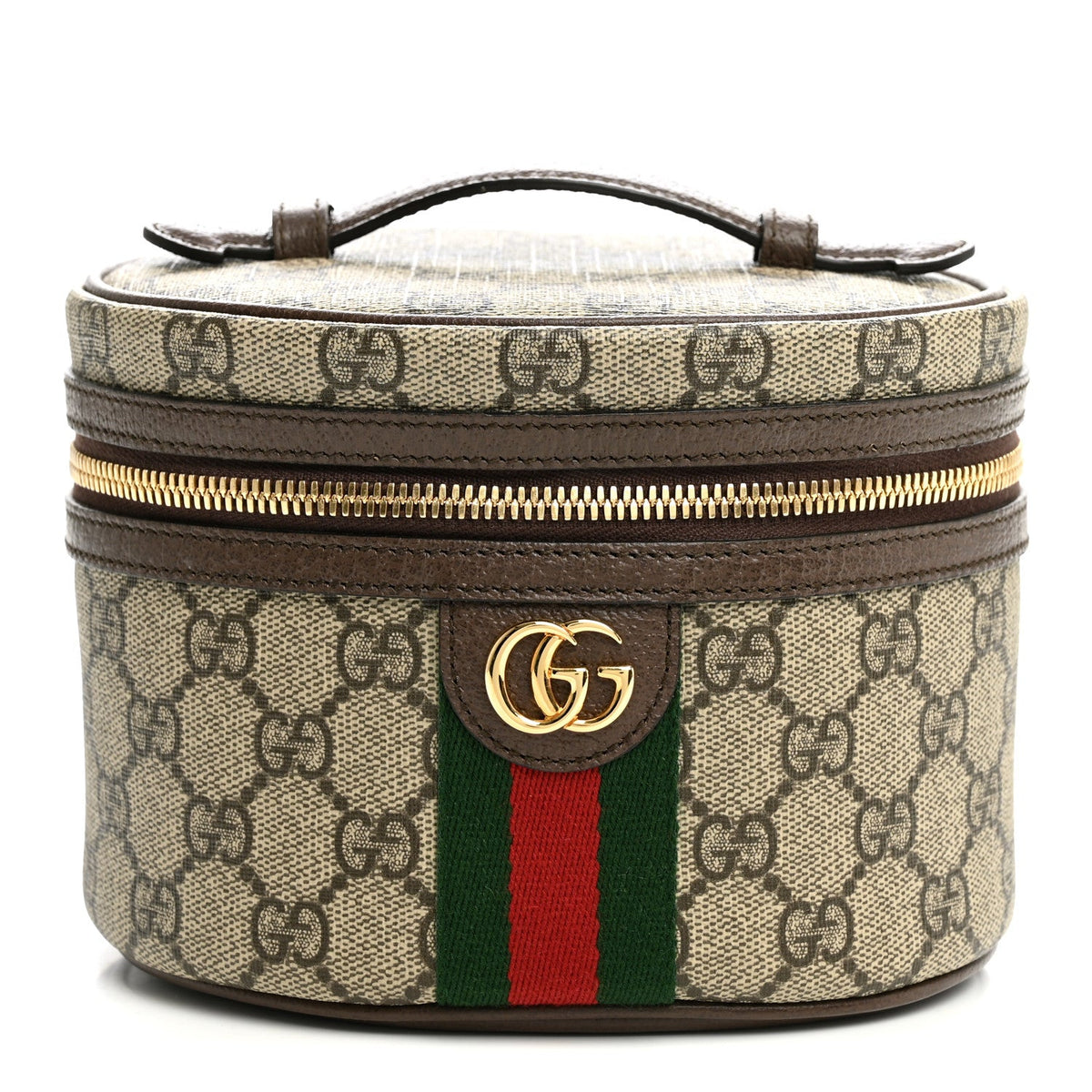 GG Supreme Monogram Textured Calfskin Web Ophidia Vanity Cosmetic Case Beige Ebony New Acero wholesalehk.shop