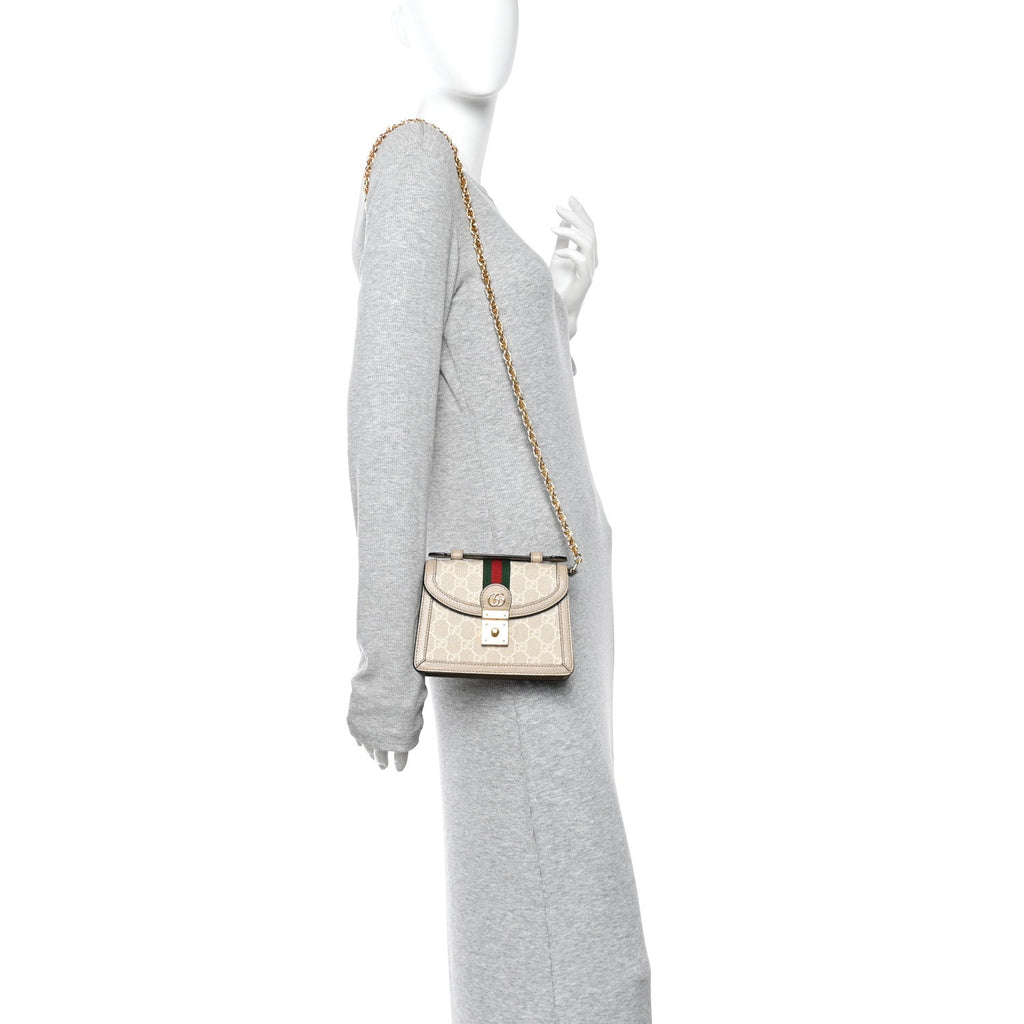 GG Supreme Monogram Textured Dollar Calfskin Web Mini Ophidia Padlock Top Handle Chain Shoulder Bag Beige Mystic White Oatmeal £¨ Direct shipment via from wholesalehk.shop