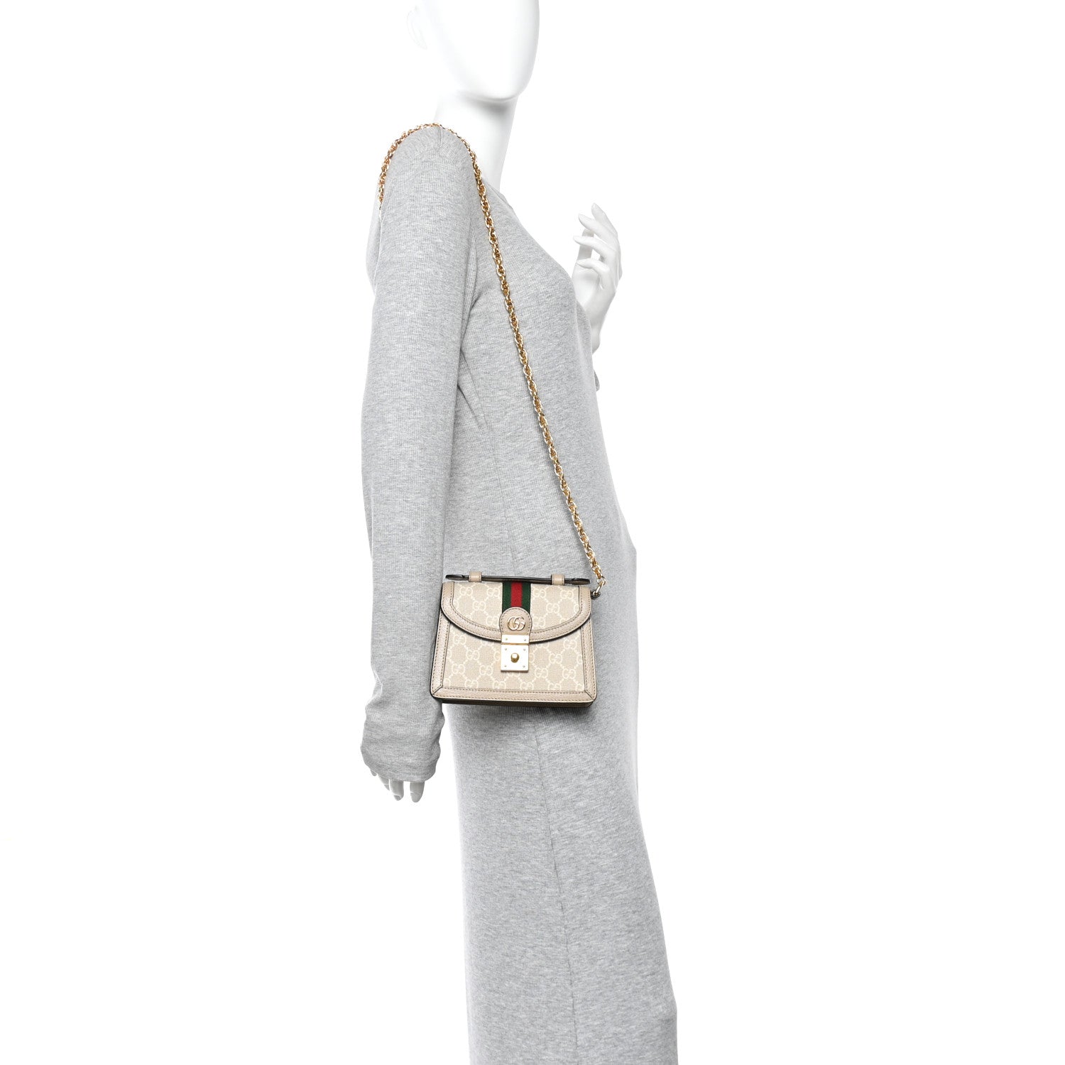GG Supreme Monogram Textured Dollar Calfskin Web Mini Ophidia Padlock Top Handle Chain Shoulder Bag Beige Mystic White Oatmeal £¨ Direct shipment via from wholesalehk.shop