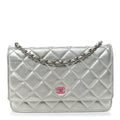 Metallic Lambskin Quilted Wallet On Chain WOC Silver wholesalehk.shop