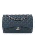 Lambskin Quilted Jumbo Double Flap Dark Blue wholesalehk.shop