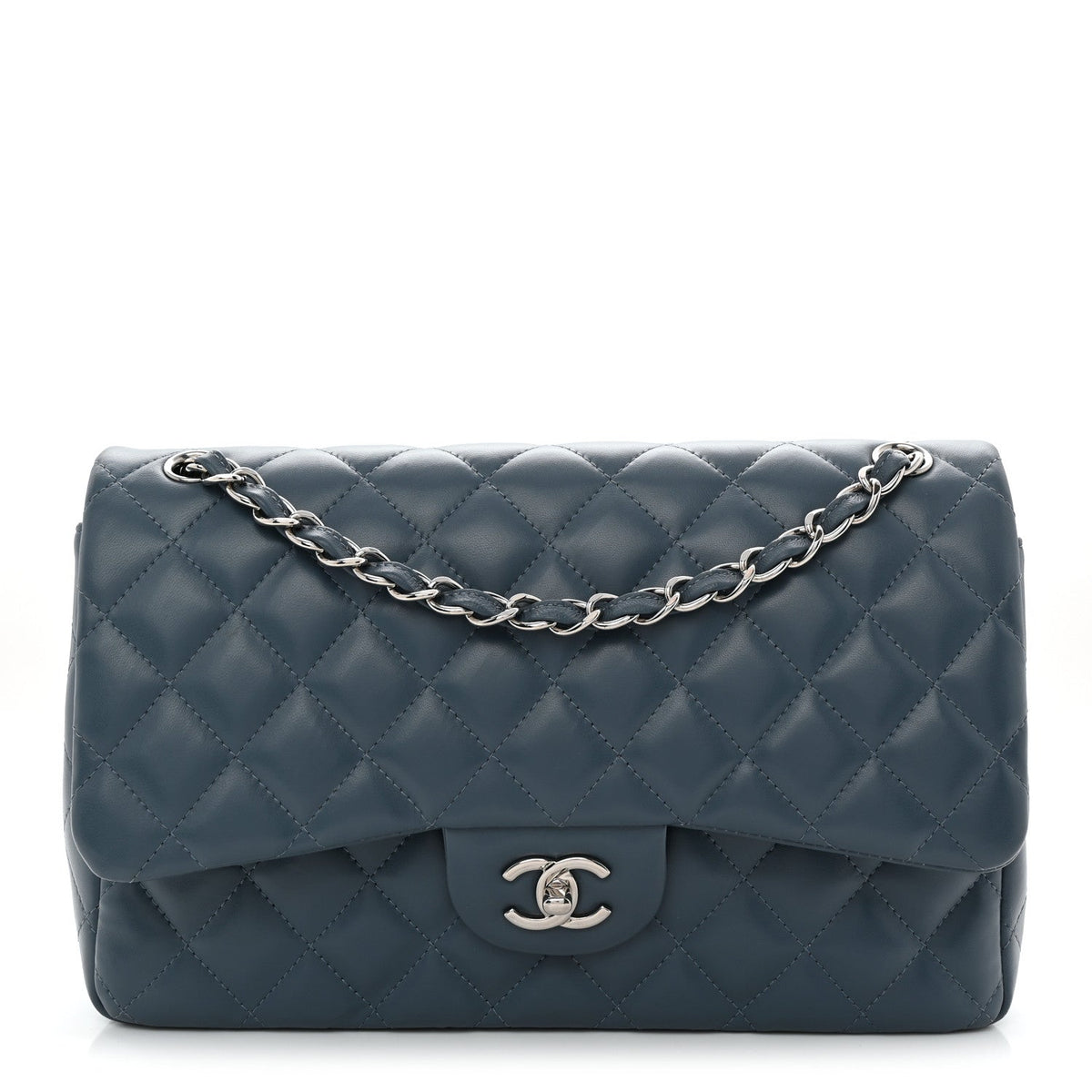 Lambskin Quilted Jumbo Double Flap Dark Blue wholesalehk.shop