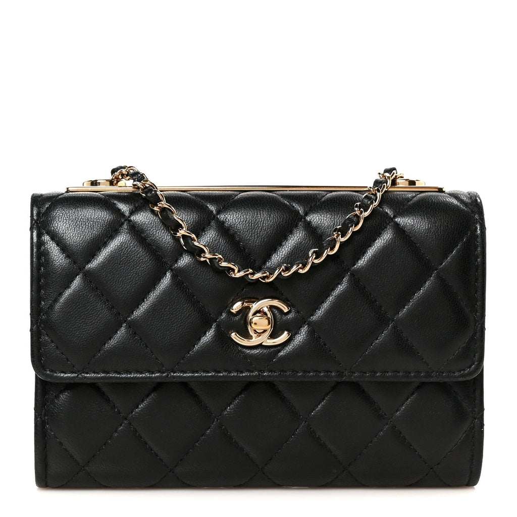 Lambskin Quilted Trendy CC Chain Clutch WOC Black wholesalehk.shop