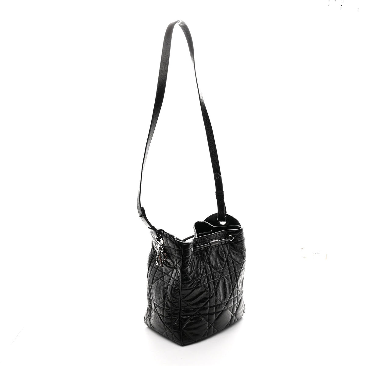 Crinkled Calfskin Macrocannage Medium D-Motion Bag Black wholesalehk.shop