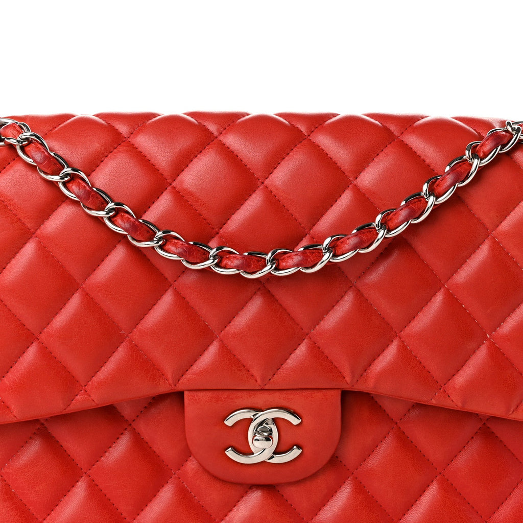 Lambskin Quilted Jumbo Double Flap Red wholesalehk.shop