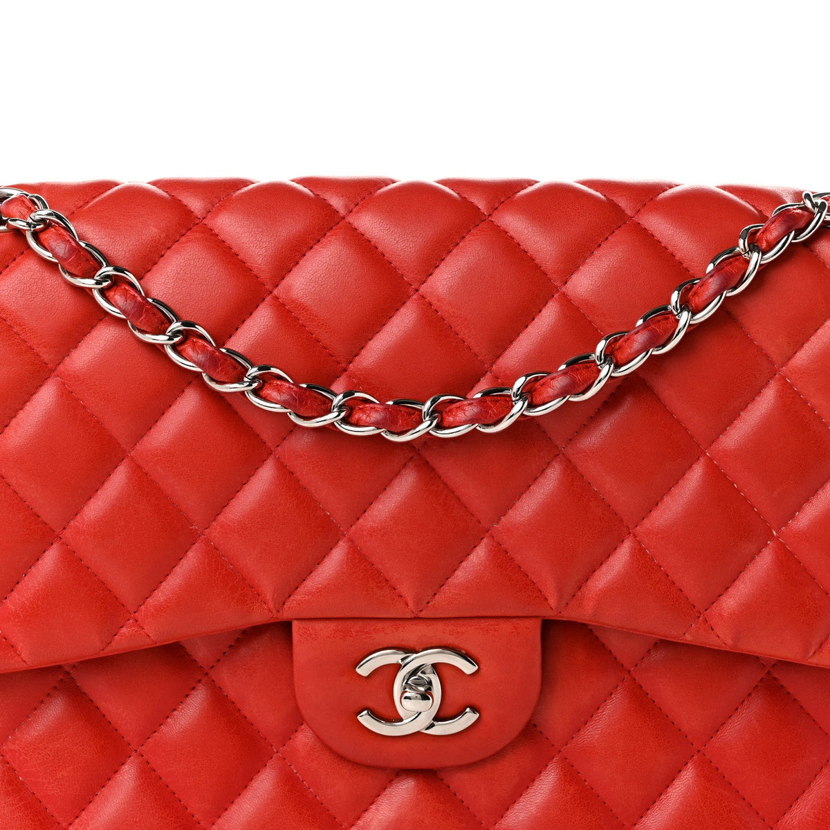 Lambskin Quilted Jumbo Double Flap Red wholesalehk.shop