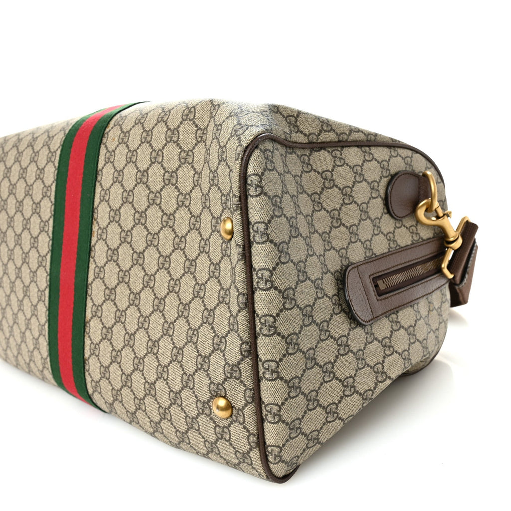 GG Supreme Monogram Textured Dollar Calfskin Web Medium Ophidia Carry-On Duffle Bag Beige Ebony New Acero wholesalehk.shop