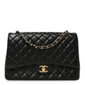 Lambskin Quilted Maxi Double Flap Black wholesalehk.shop