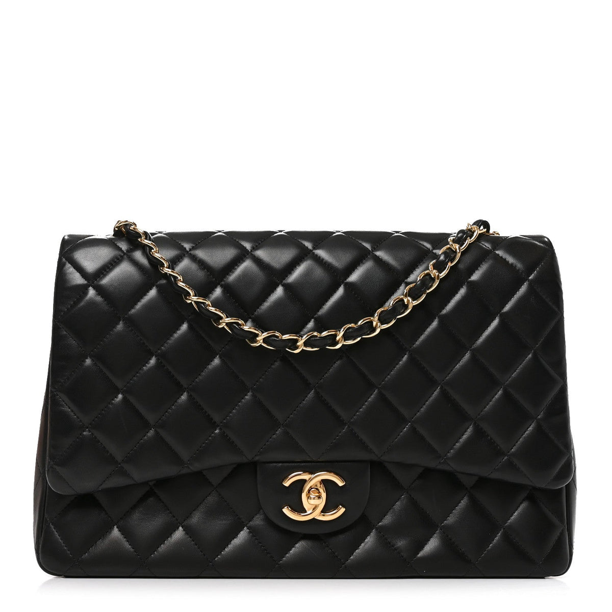 Lambskin Quilted Maxi Double Flap Black wholesalehk.shop