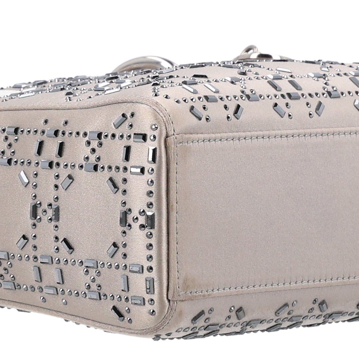 Satin Crystal Cannage Mini Lady Dior Gray wholesalehk.shop