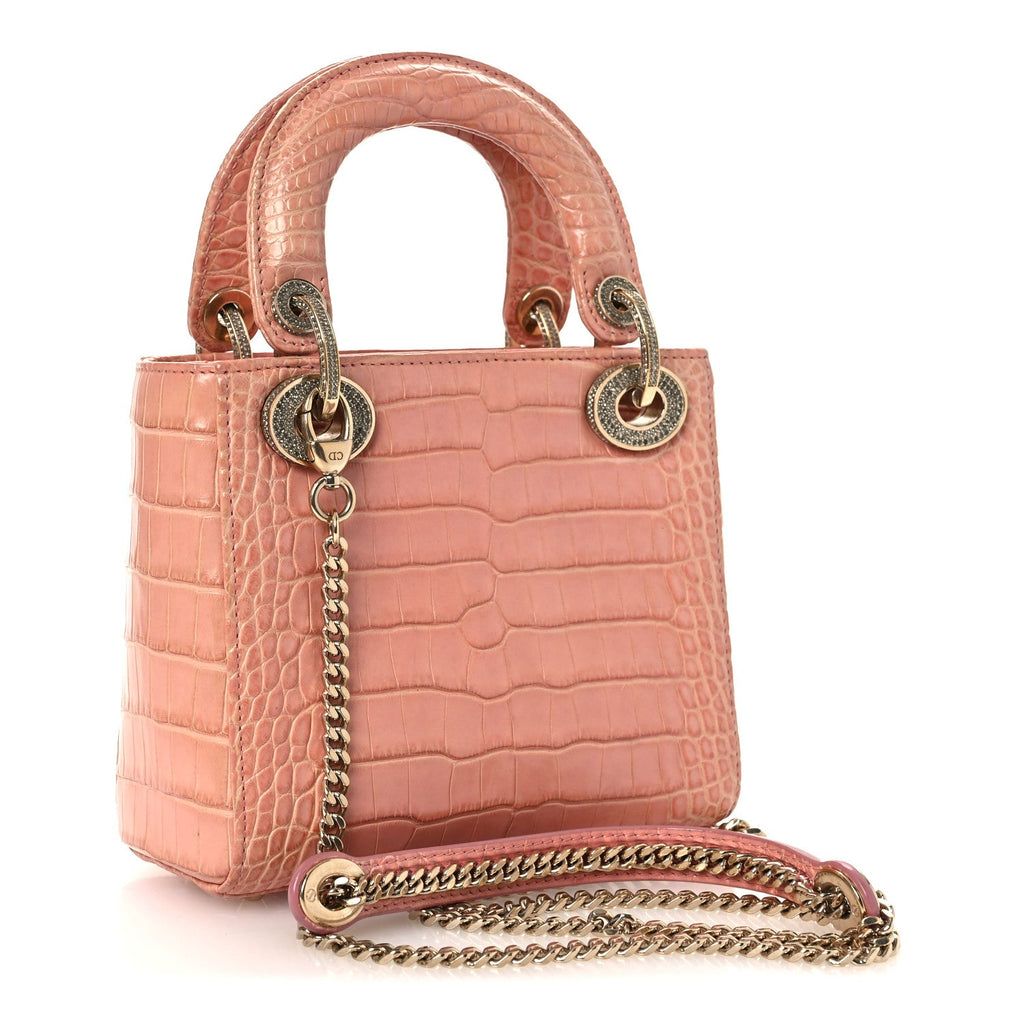 Alligator Crystal Mini Lady Dior Pink wholesalehk.shop