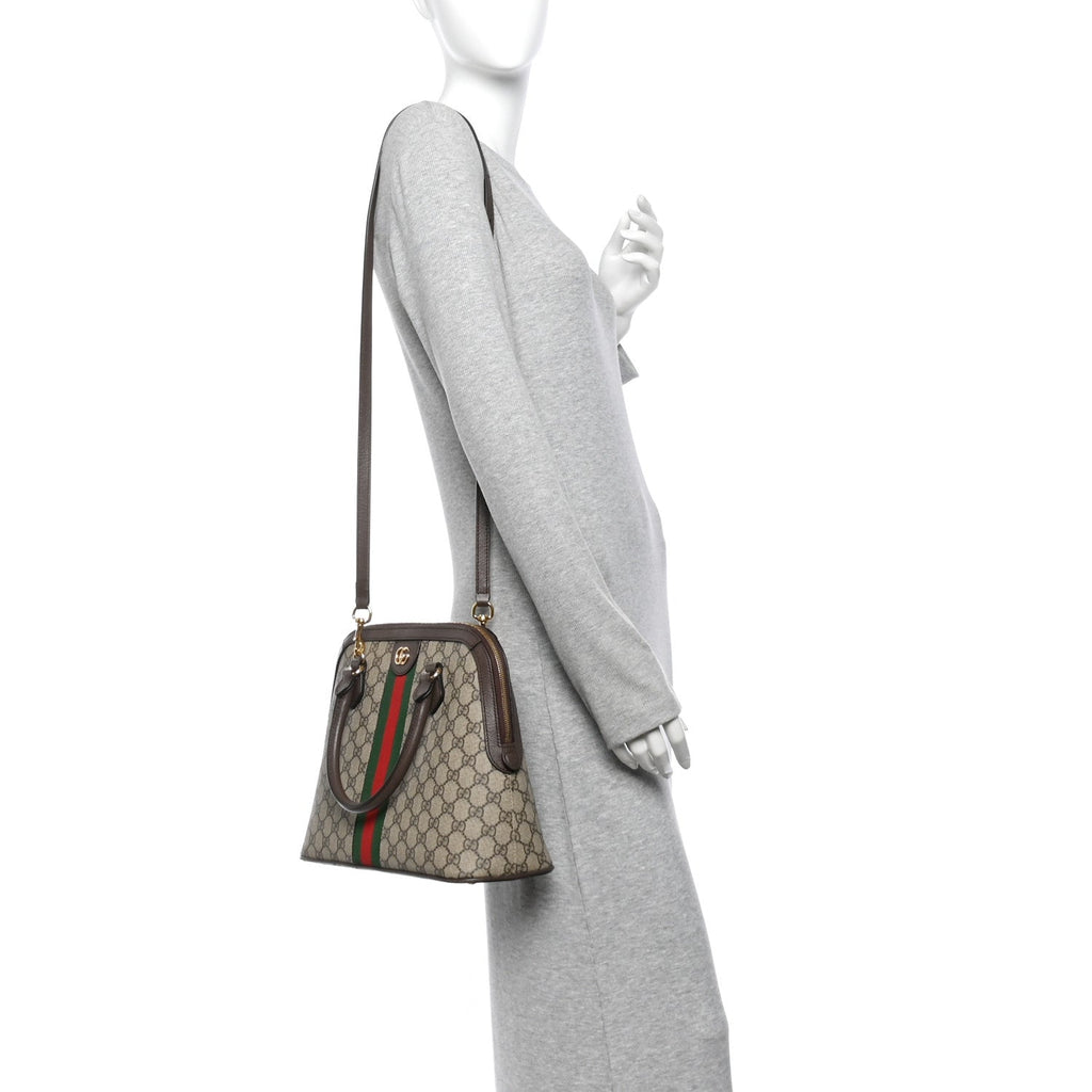 GG Supreme Monogram Web Medium Top Handle Ophidia Dome Shoulder Bag Brown wholesalehk.shop