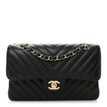 Caviar Flat Chevron Quilted Small Double Flap Black wholesalehk.shop
