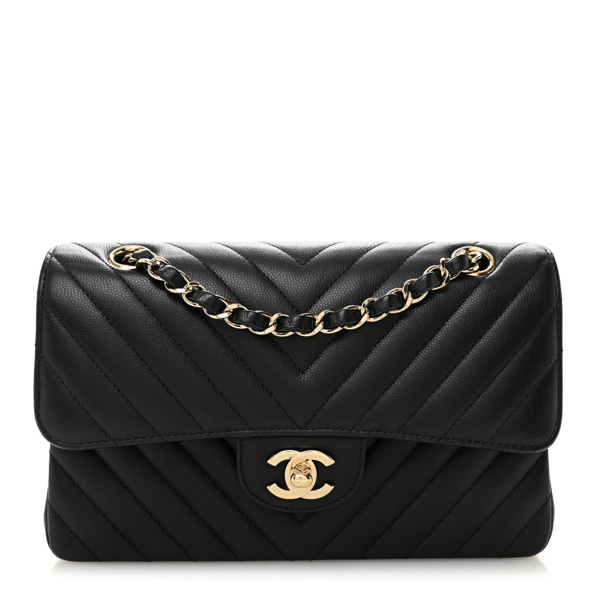 Caviar Flat Chevron Quilted Small Double Flap Black wholesalehk.shop