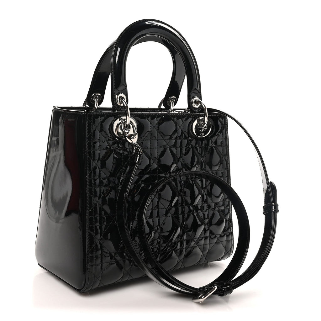 Patent Cannage Medium Lady Dior Black wholesalehk.shop