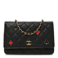 Caviar Quilted Enamel Coco Casino Wallet On Chain WOC Black wholesalehk.shop