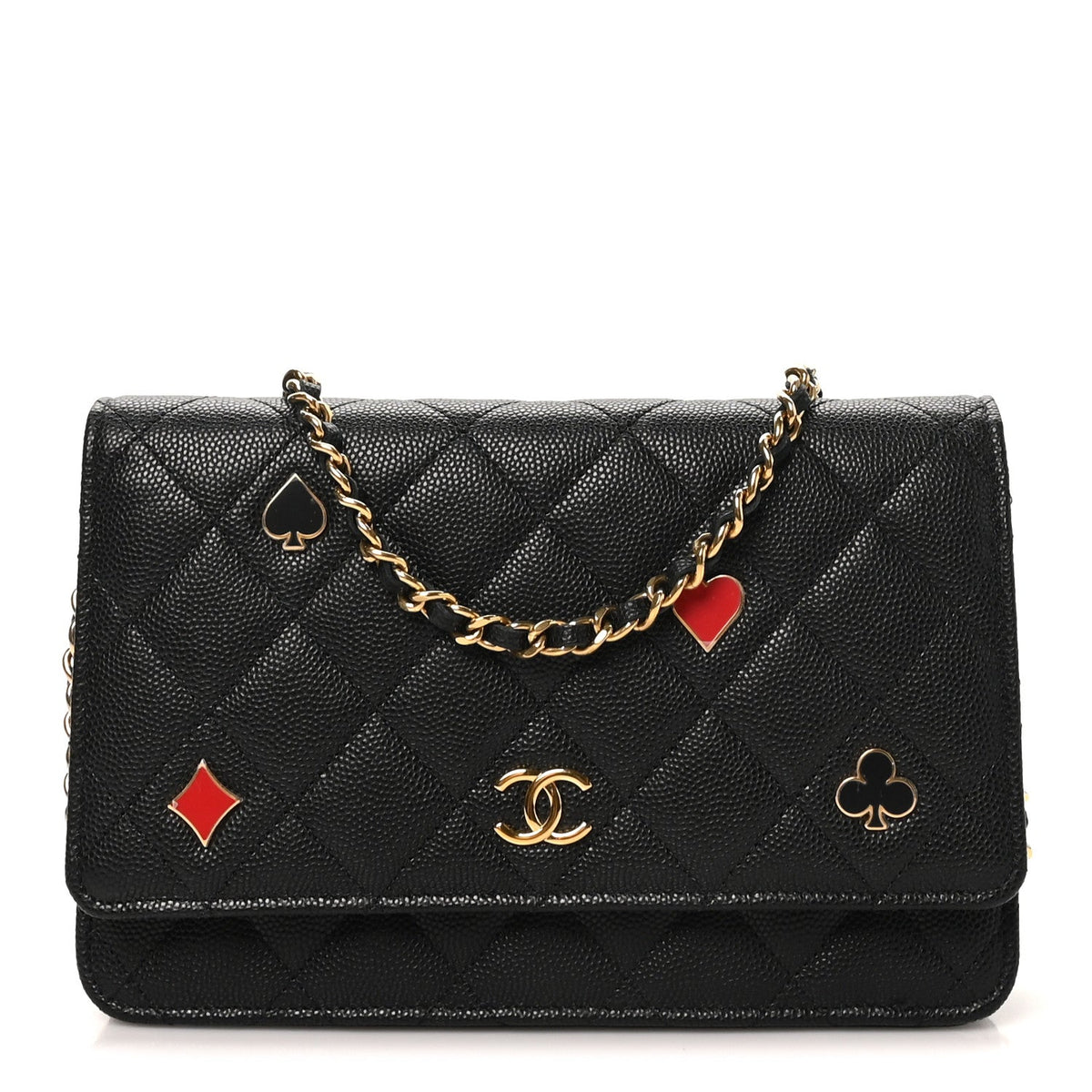 Caviar Quilted Enamel Coco Casino Wallet On Chain WOC Black wholesalehk.shop