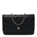 Lambskin Quilted Wallet On Chain WOC Black wholesalehk.shop