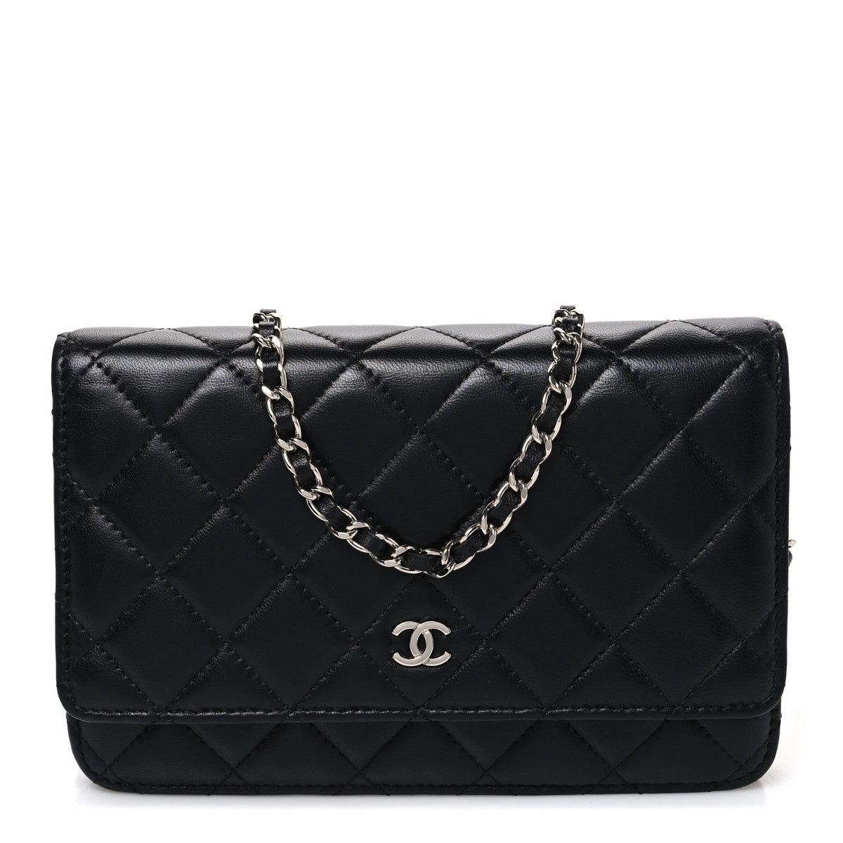 Lambskin Quilted Wallet On Chain WOC Black wholesalehk.shop
