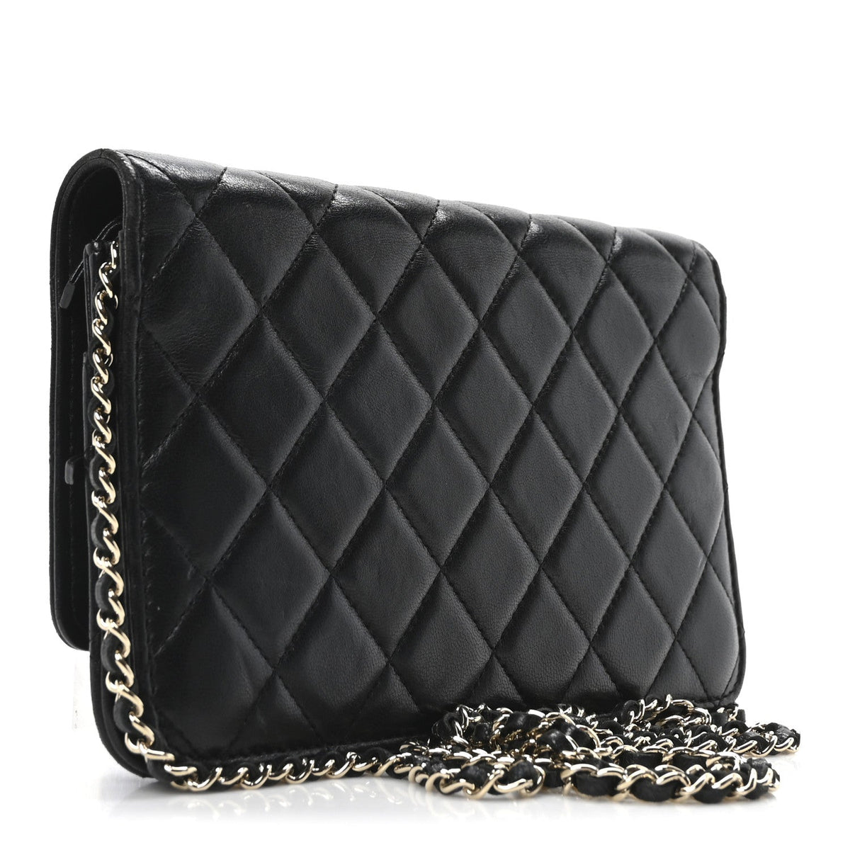 Lambskin Quilted Golden Class Wallet on Chain WOC Black wholesalehk.shop