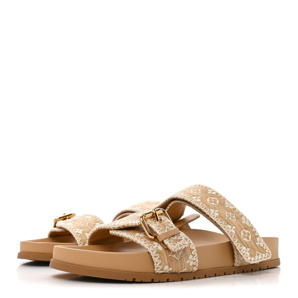Raffia Monogram Bom Dia Flat Mule Sandals 39 Natural £¨ Direct shipment via from wholesalehk.shop