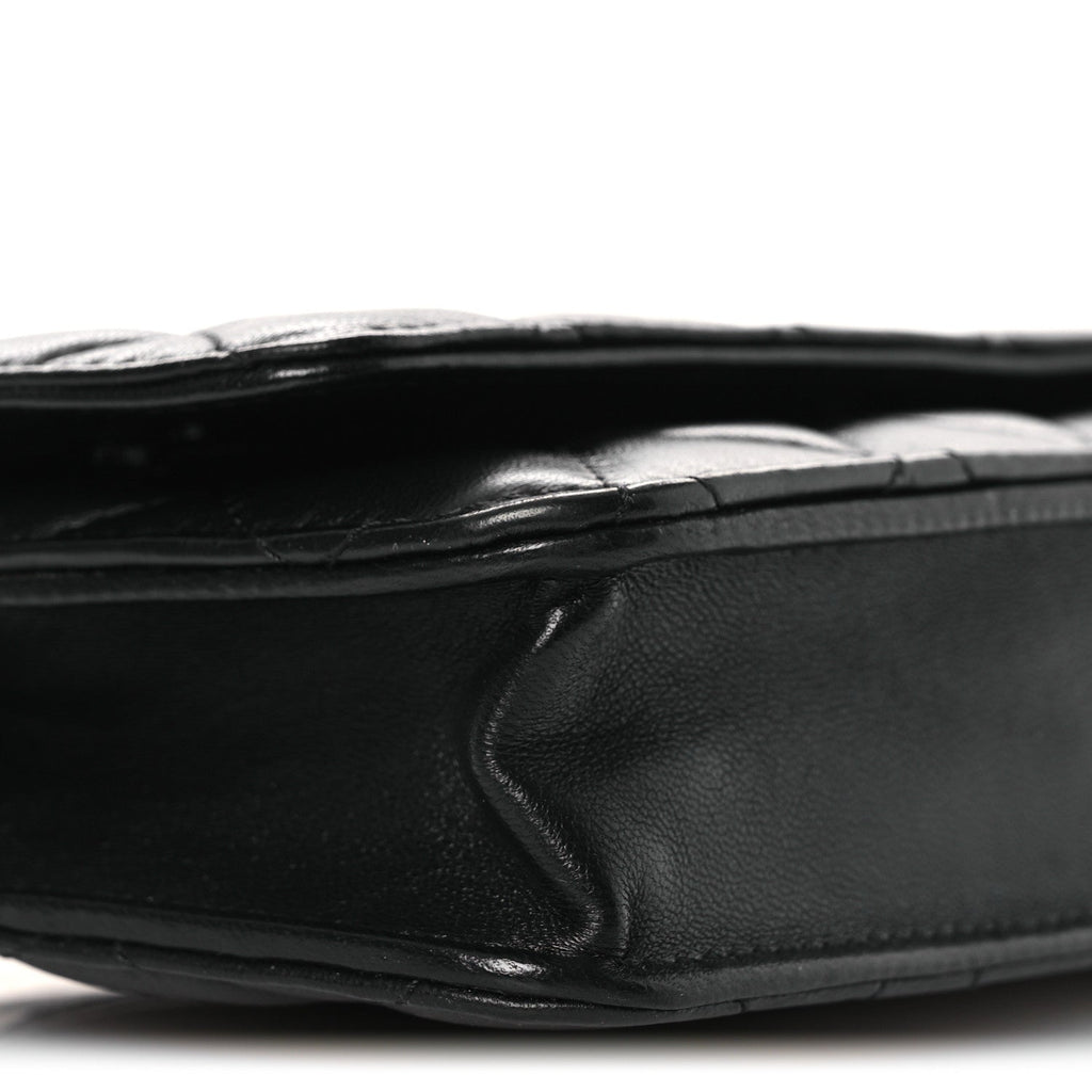 Lambskin Quilted Wallet On Chain WOC Black wholesalehk.shop