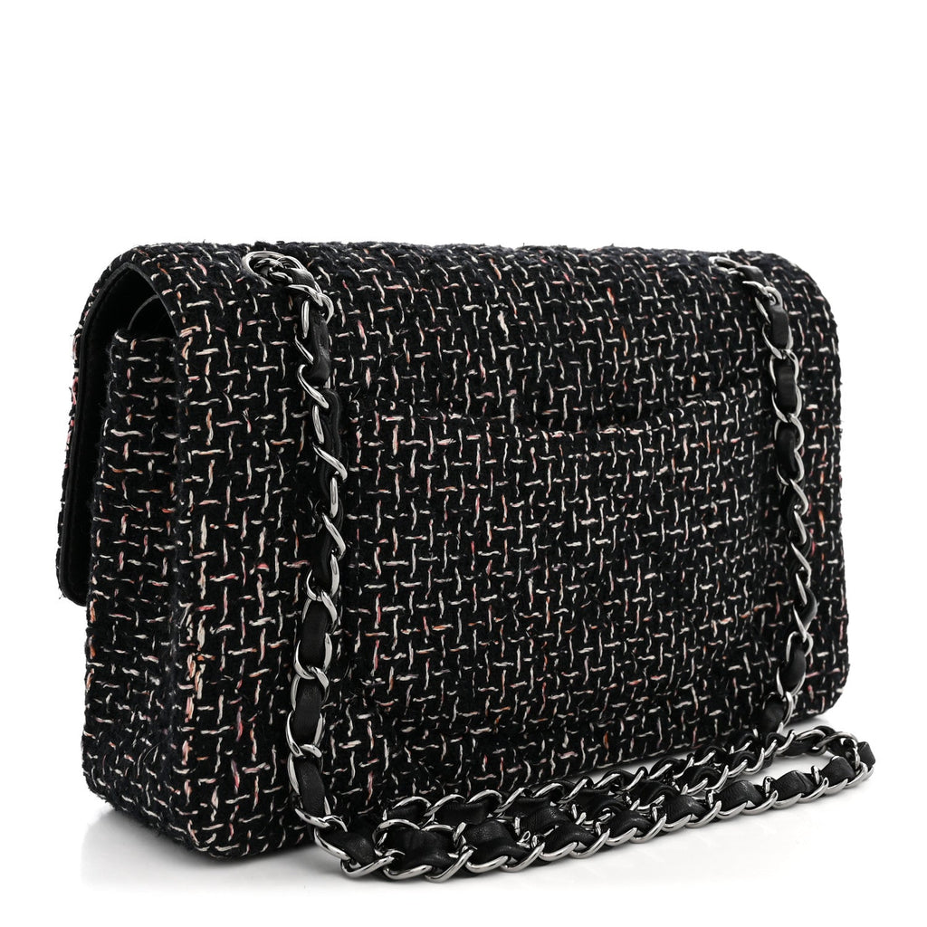 Tweed Quilted Medium Double Flap Black wholesalehk.shop