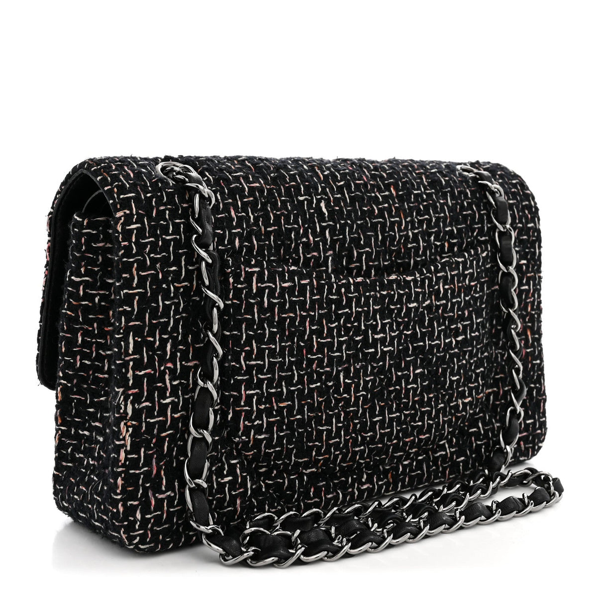 Tweed Quilted Medium Double Flap Black wholesalehk.shop