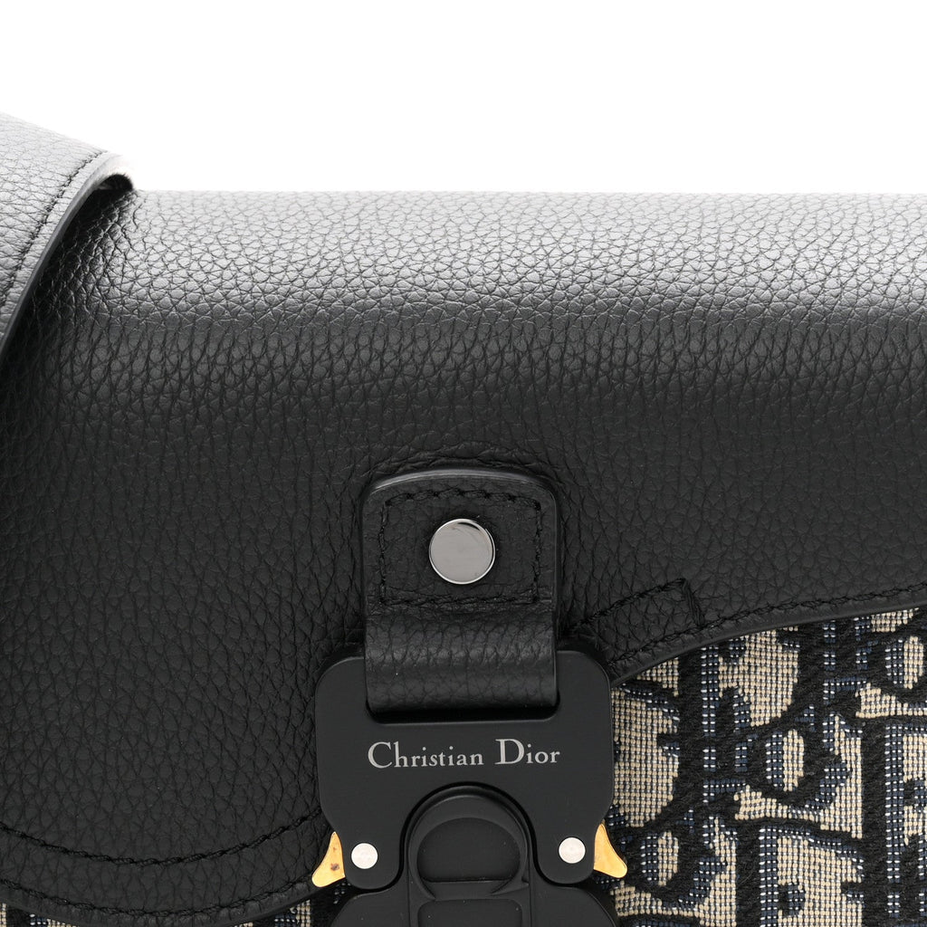 Grained Calfskin Oblique Mini Saddle Messenger Bag With Flap Beige Black wholesalehk.shop