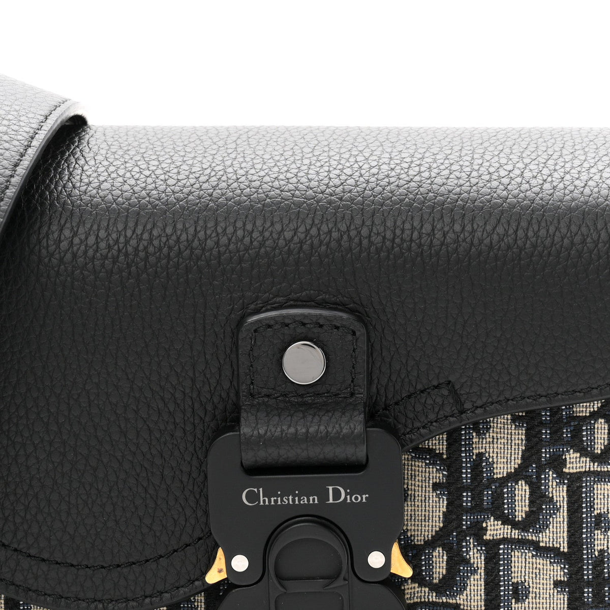 Grained Calfskin Oblique Mini Saddle Messenger Bag With Flap Beige Black wholesalehk.shop
