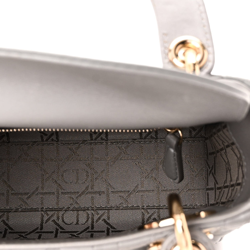 Metallic Lambskin Cannage Mini Lady Dior Grey wholesalehk.shop